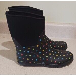 Western Chief Women's Rubber Rain Boots Black With Ditsy Dots Size 9
